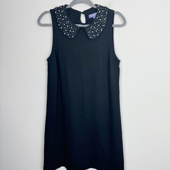 Vivienne Tam, Simple Elegance,Black Dress w/Beaded Mary Jane Collar, Size Large - Picture 2 of 14